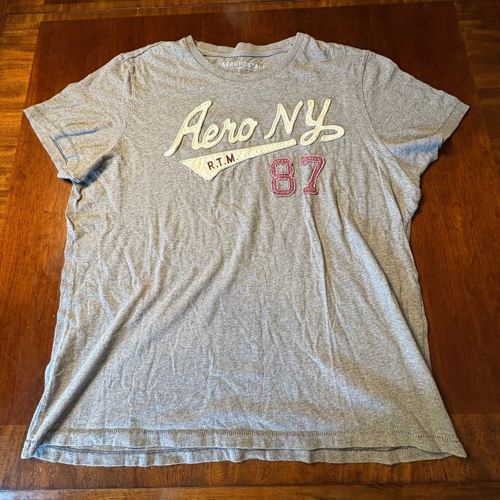 Aeropostale Aero NY RTM 87 Embroidered Gray Graphic T-Shirt 2XL